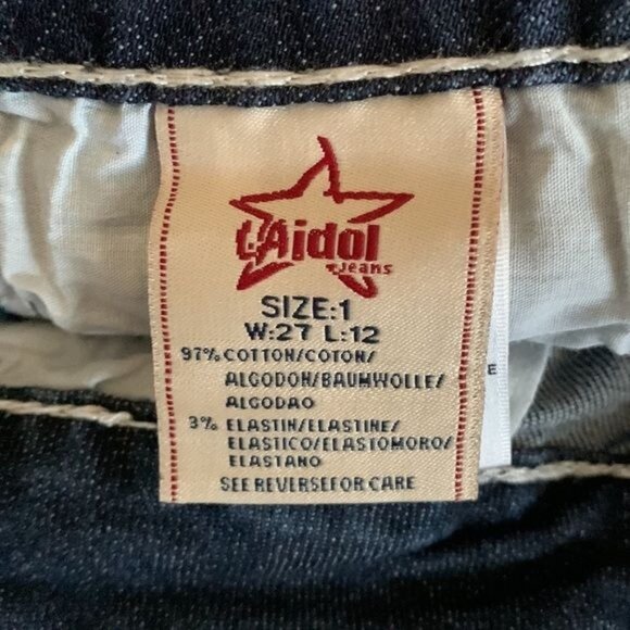 Aidal USA Womens Denim Capri Jeans W27 L12 Size 1 Dark Wash Studded Rolled Hem - Picture 4 of 9